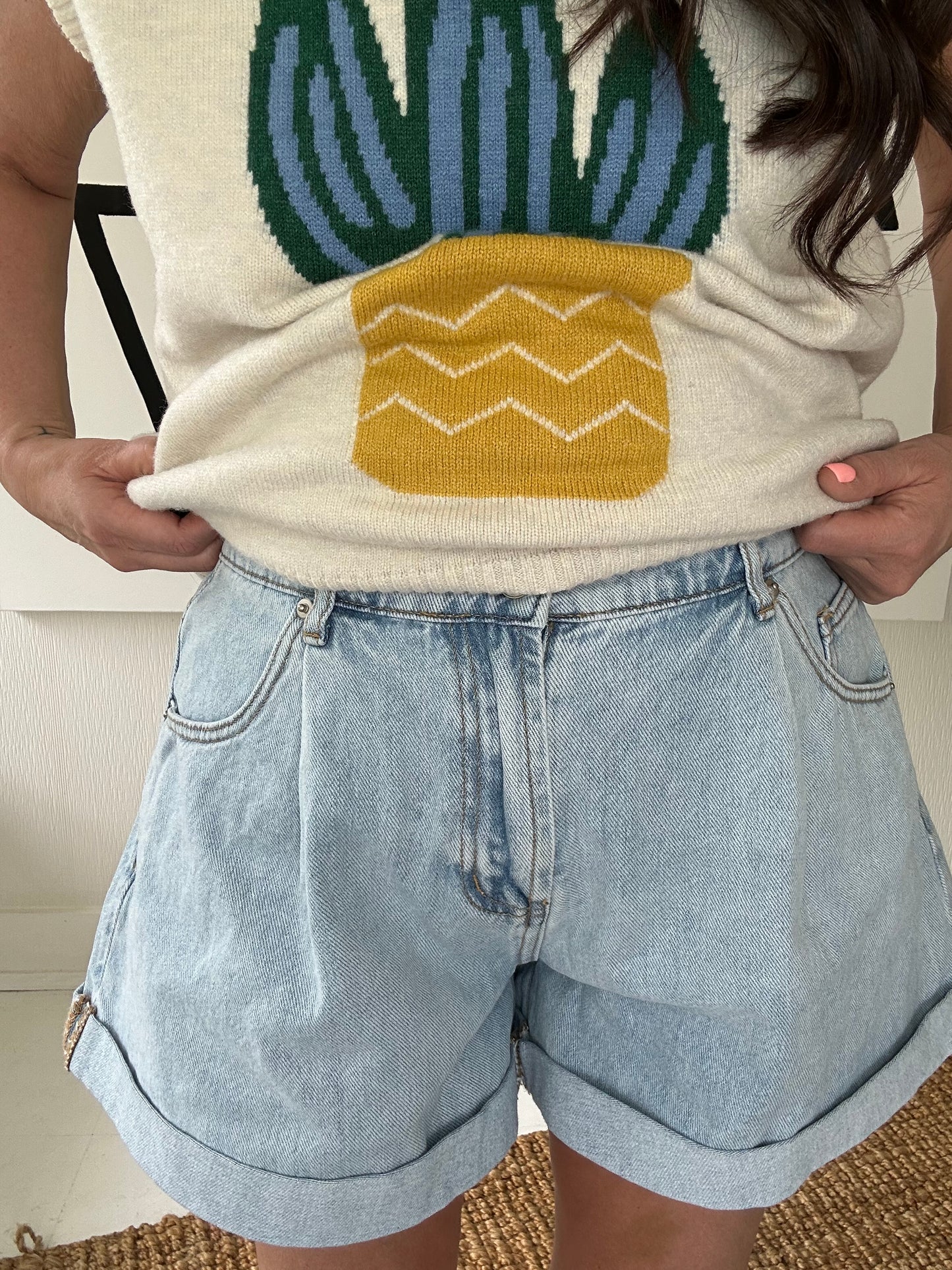 Pleated Denim Cuff Shorts final sale