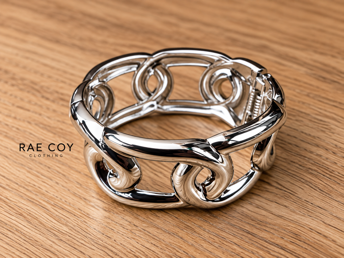 Silver Oversized Chainlink Hinged Bangle Bracelet - Final Sale