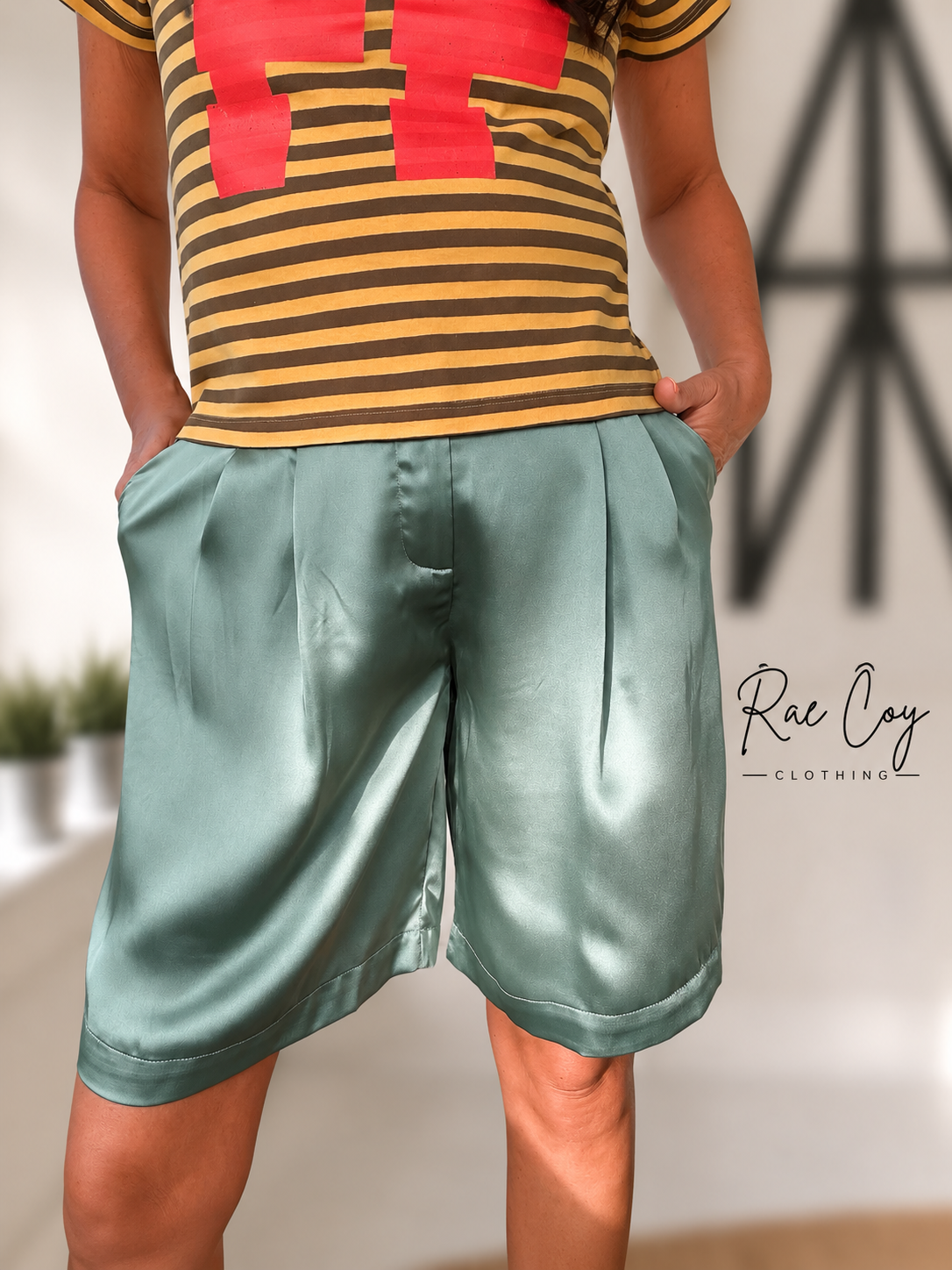 Satin Sage Bermuda Shorts