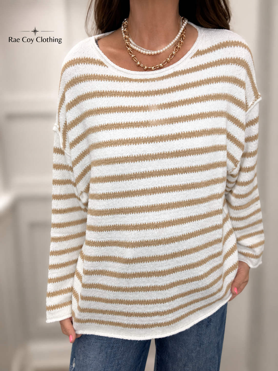 Cream Taupe Striped Sweater