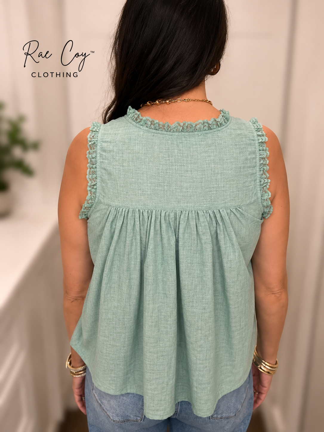 Teal Lace Cotton Tank