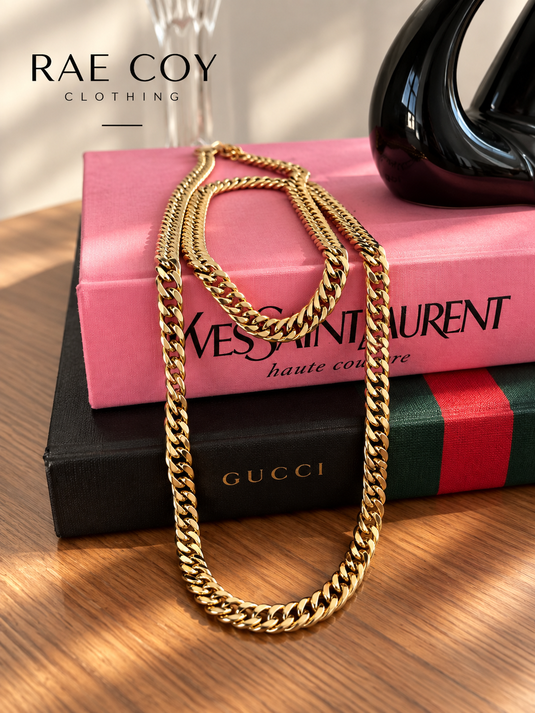Large Wrap Cuban Chain 44 inches 18K Gold Plated Stainless Steel Water Resistant - Final Sale