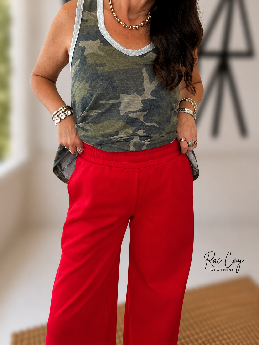 Everyday French Terry Wide Leg Pants - Red