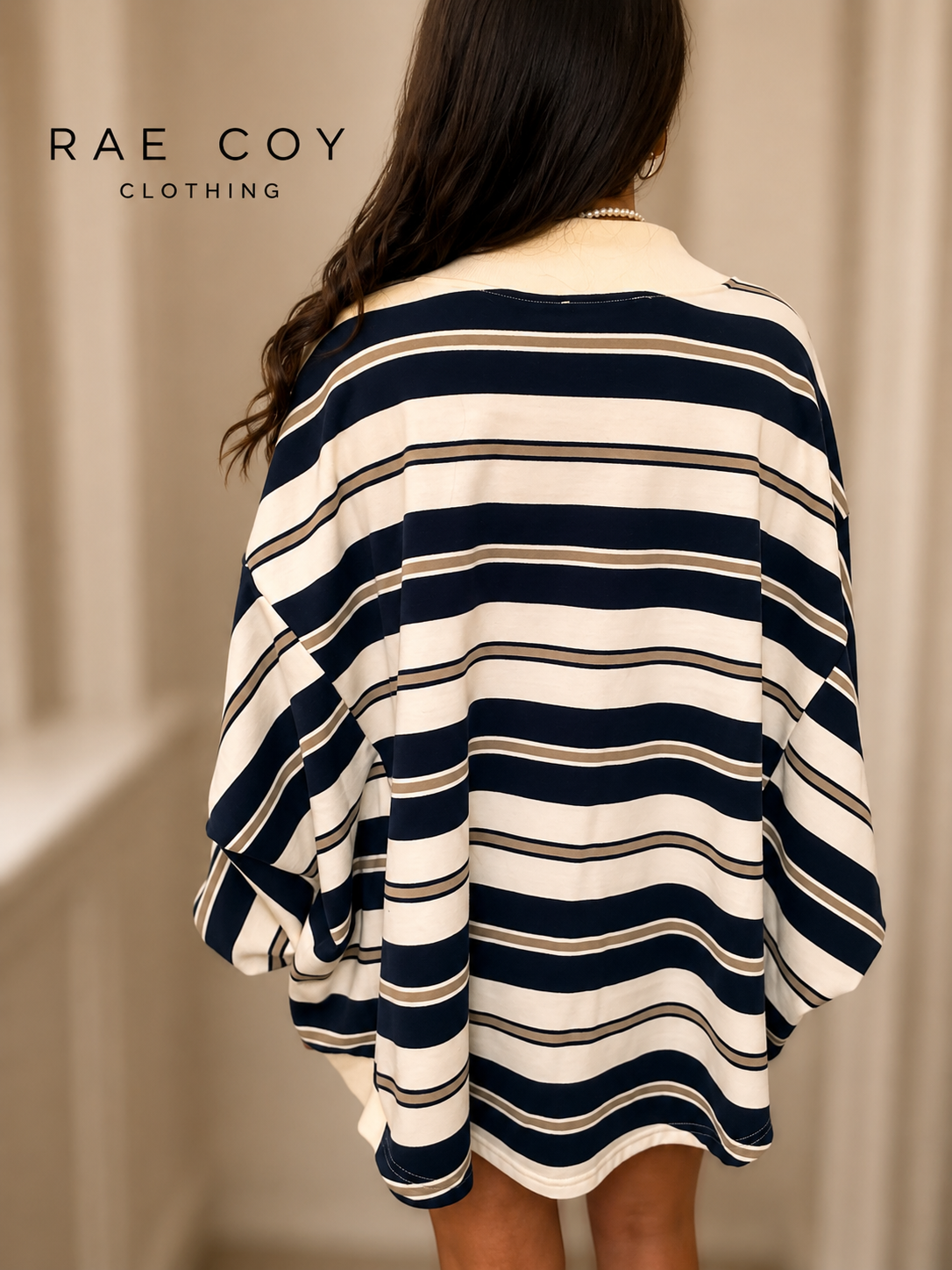 Navy and Khaki French Terry Mockneck