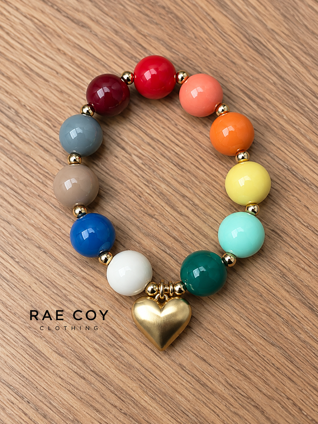 Multi Color Bubble Bead Gold Heart Bracelet - Final Sale