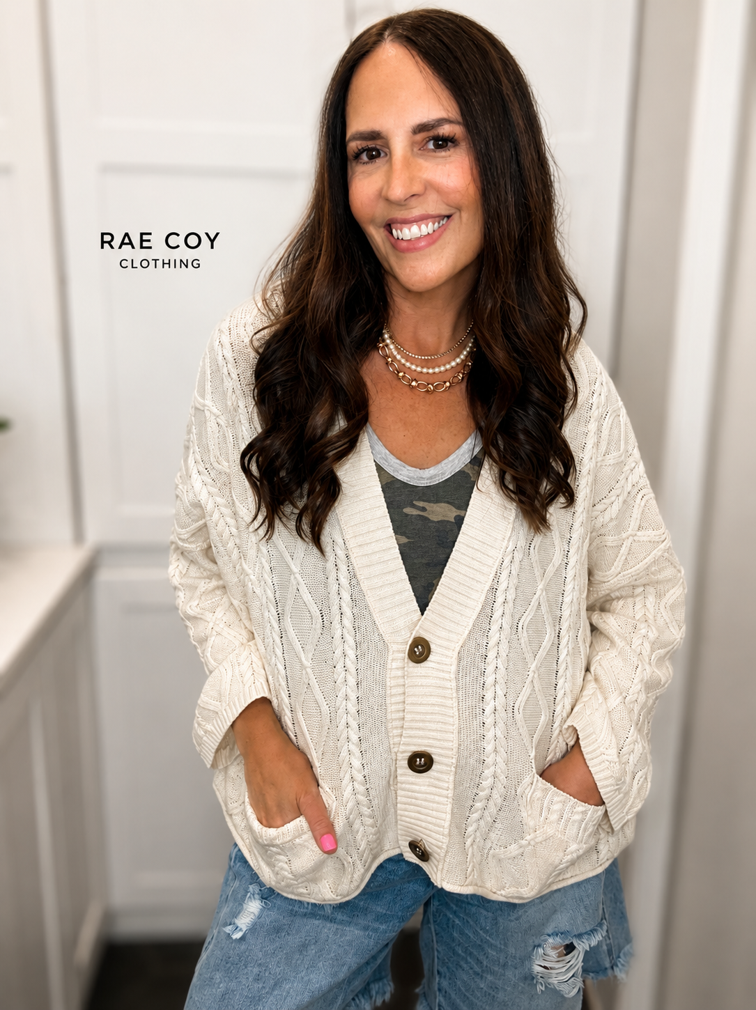 Cableknit Cream Button Cardigan - 100% Cotton