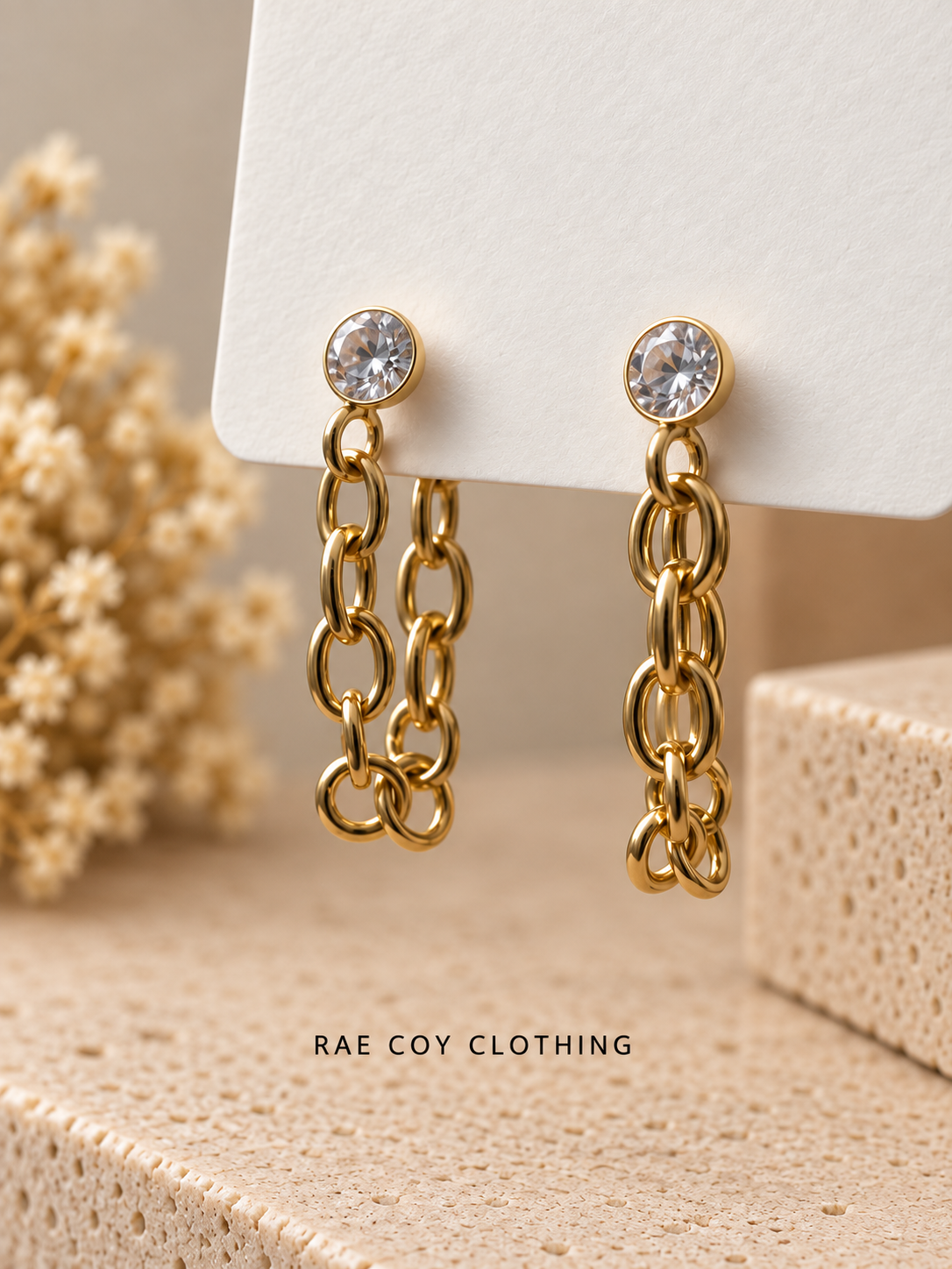 18K Gold Non-Tarnish Crystal Chain Drop Earrings - Final Sale