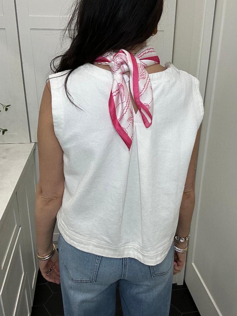 White Denim Sleeveless Top