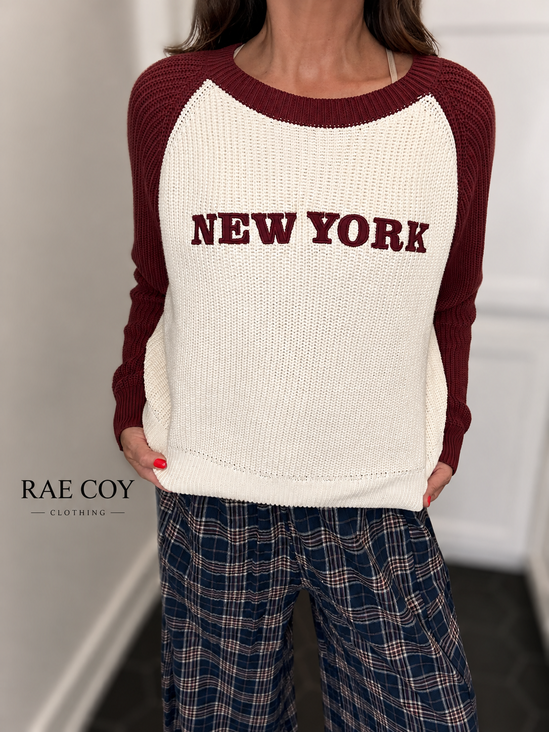 New York Long Sleeve Cotton Sweater - Maroon