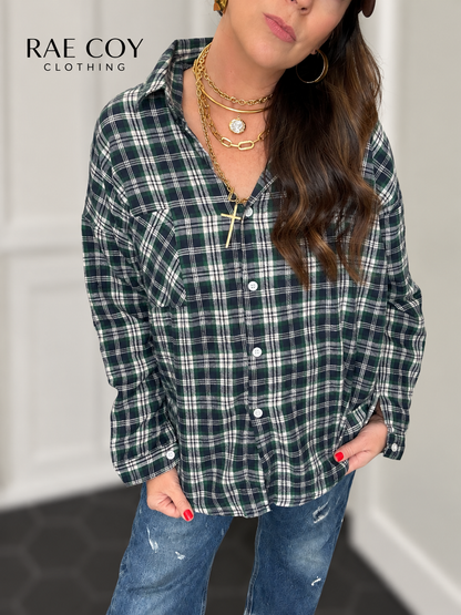 Green and Navy Flannel Shirt - S-3X