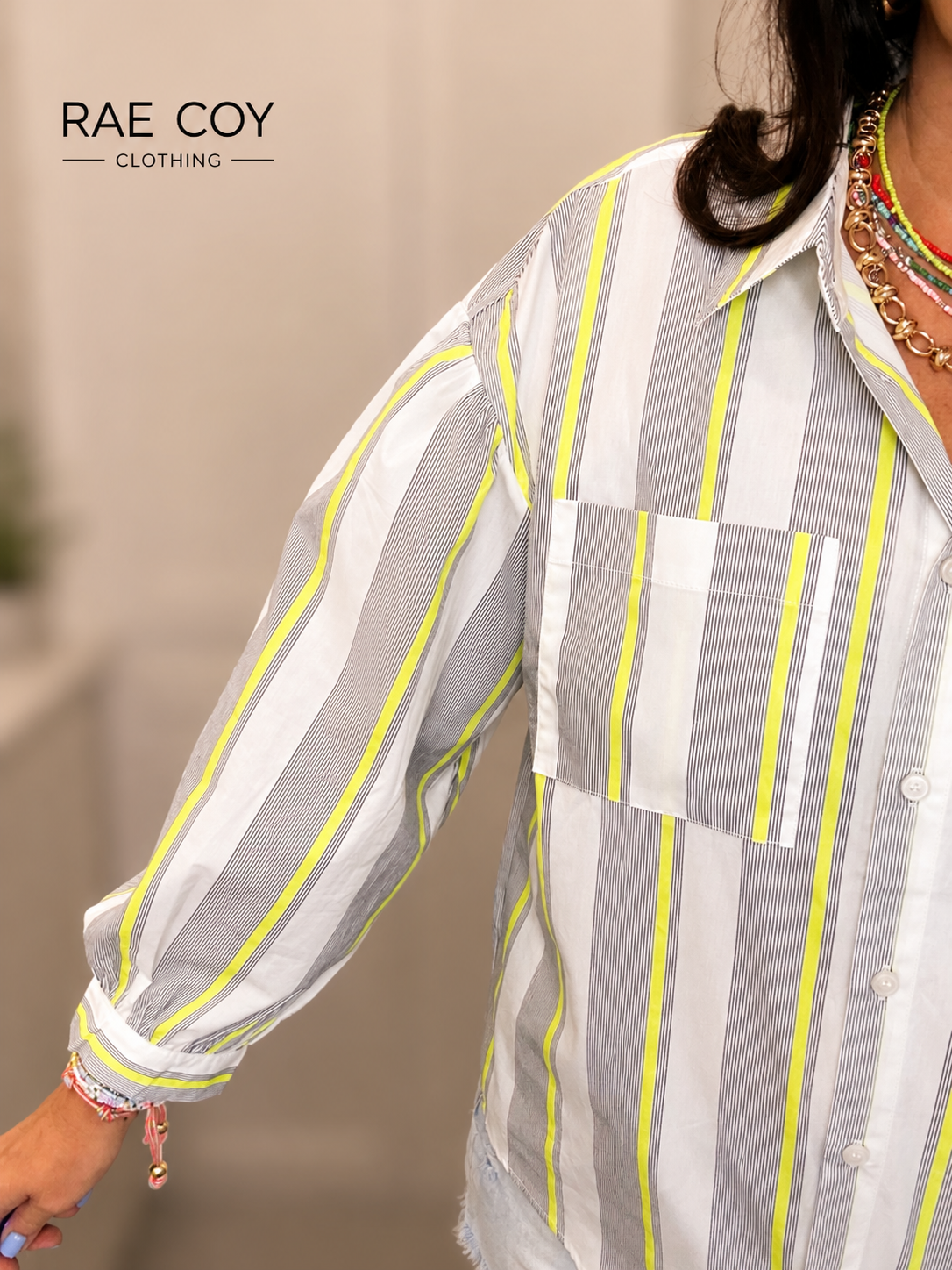 Neon Stripe Button Up