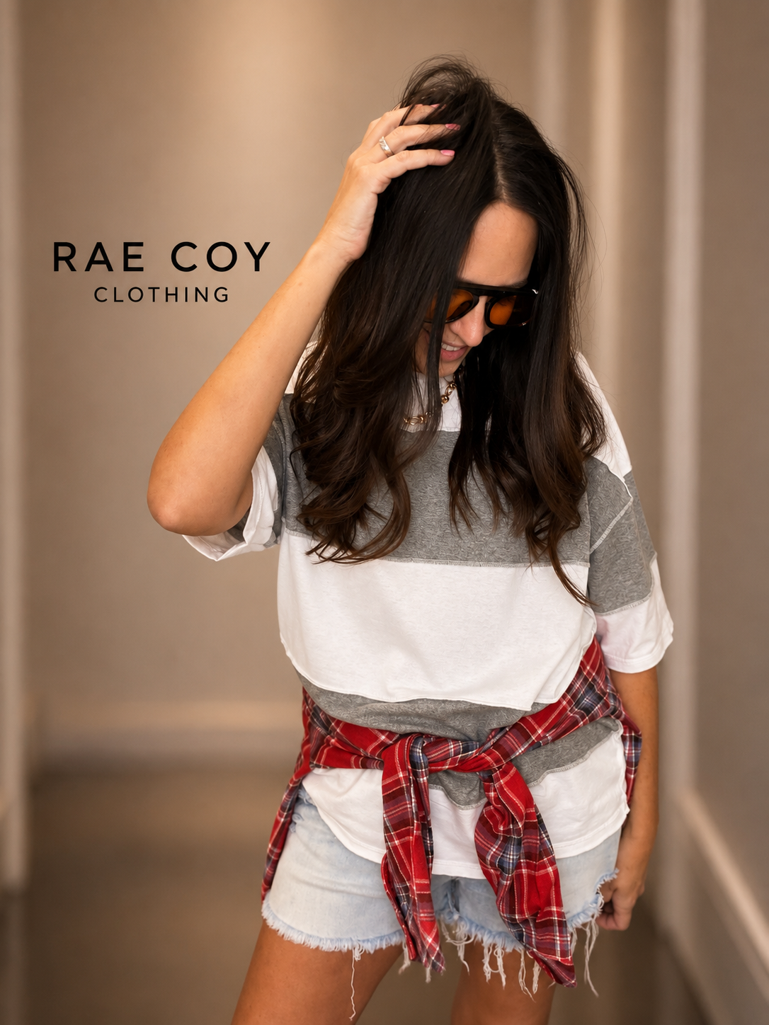 Oversized Color Block Gray White Tee