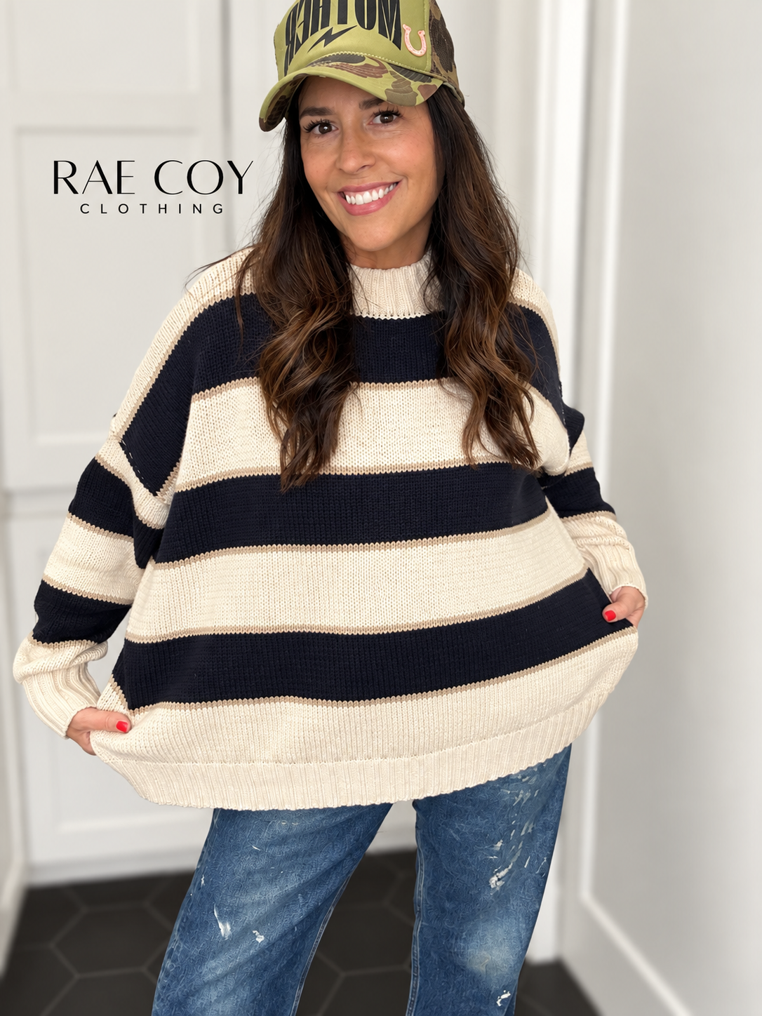 Black and Taupe Large Stripe Sweater