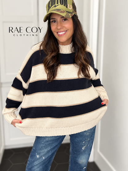 Black and Taupe Large Stripe Sweater