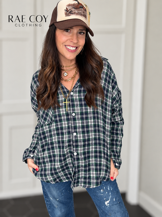 Green and Navy Flannel Shirt - S-3X