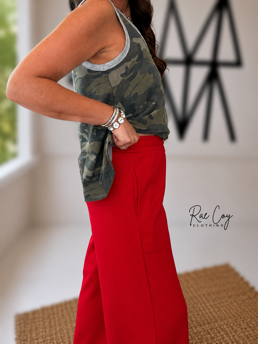 Everyday French Terry Wide Leg Pants - Red