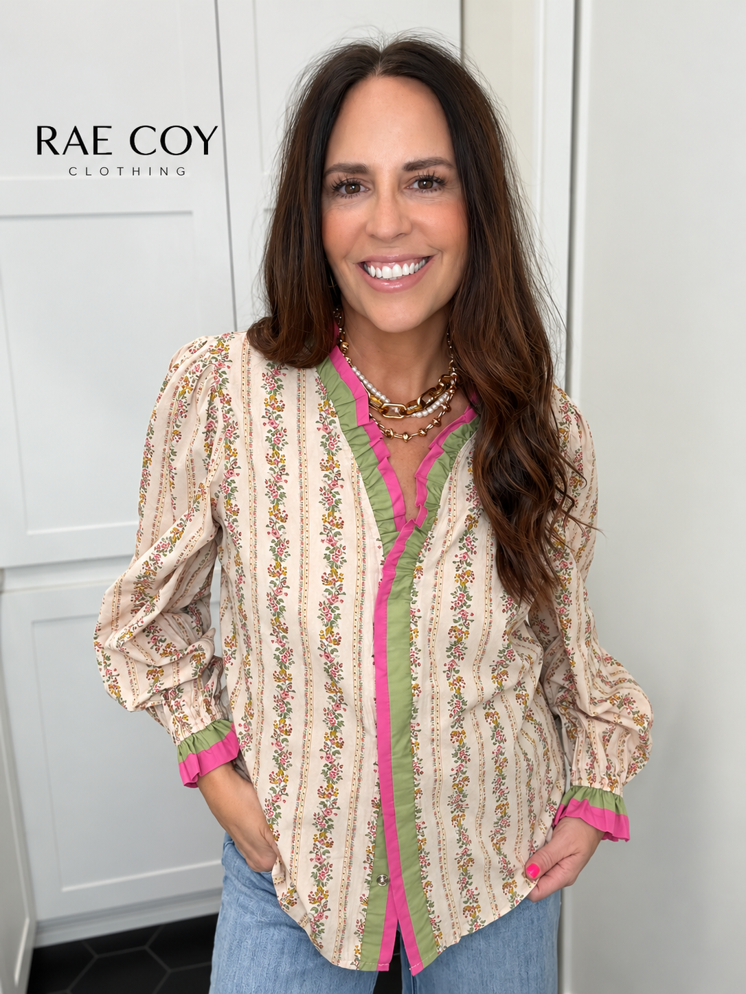 Euro Ruffle Snap Closure Blouse