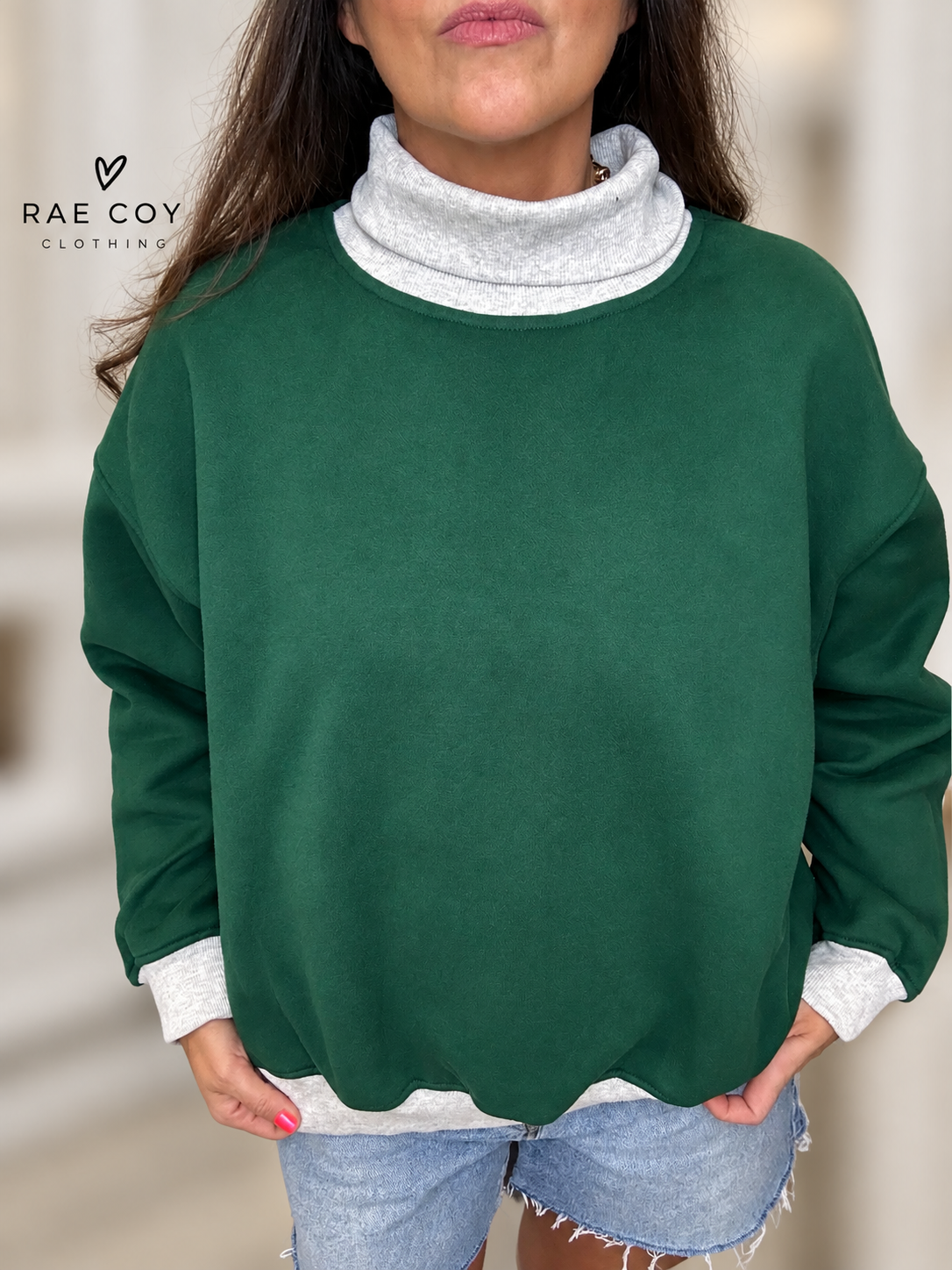 Layered Turtleneck Sweatshirt- Navy or Green
