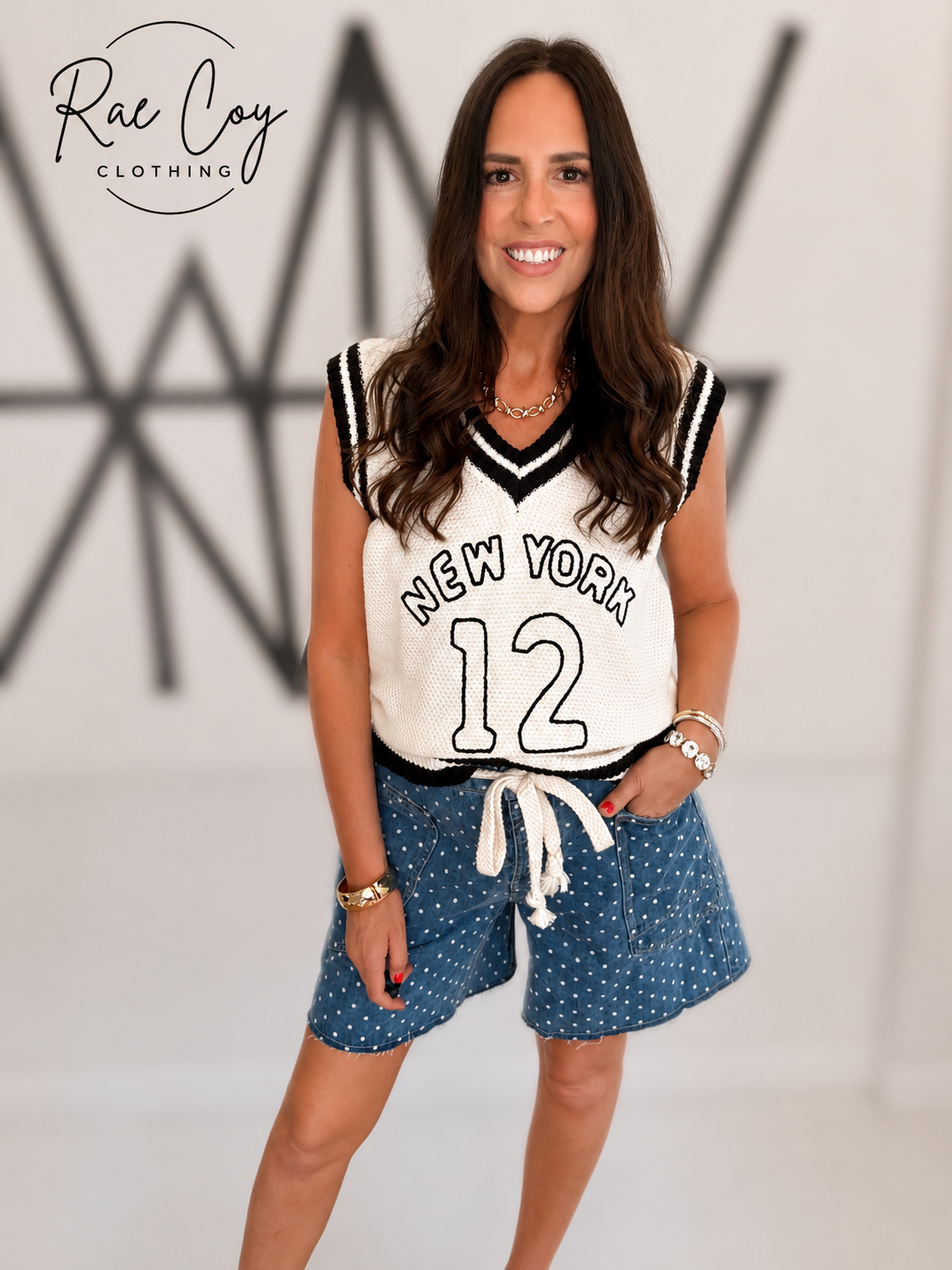 Polka Dot Denim Drawstring Shorts