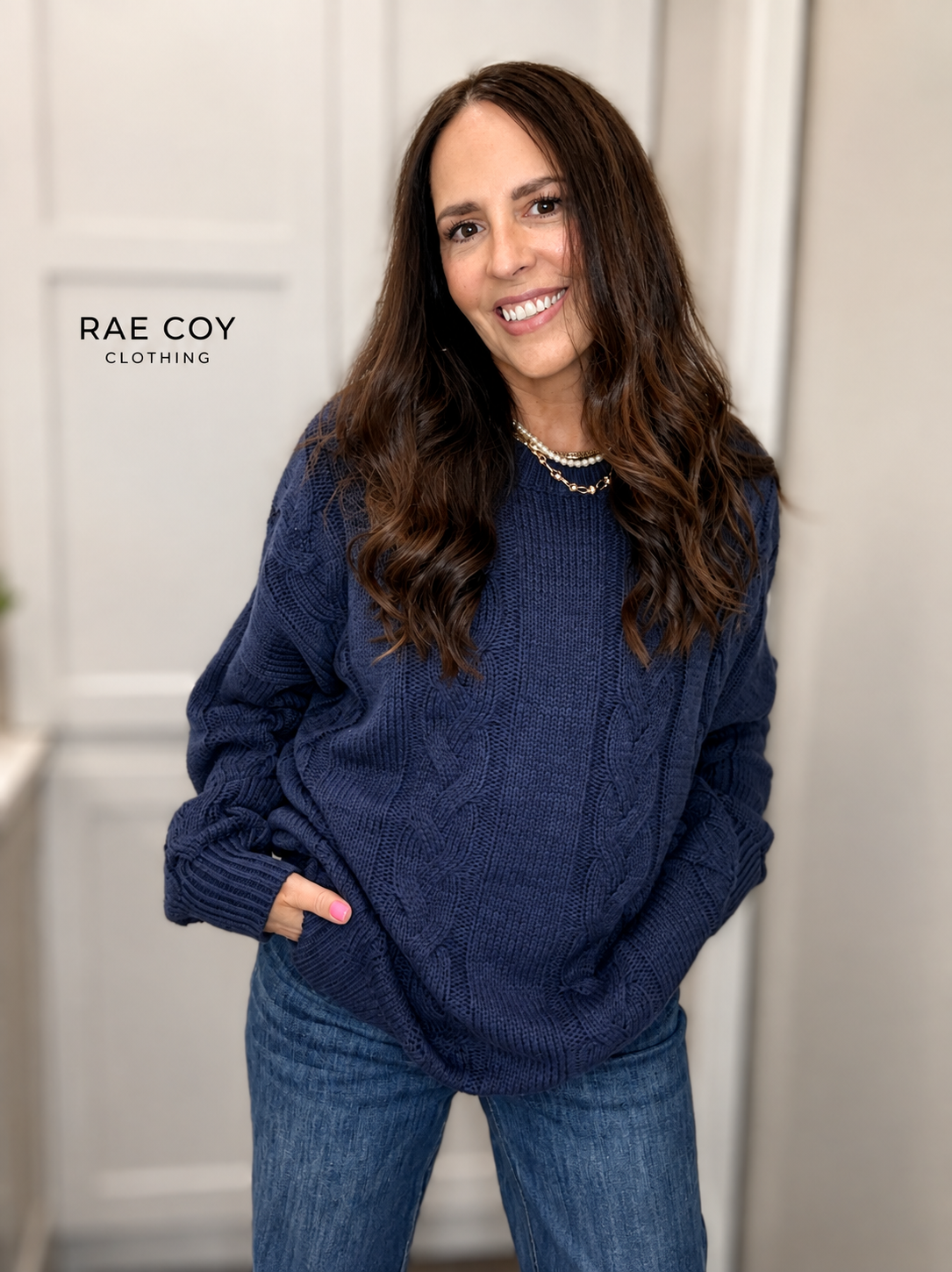 Navy - Oversized Cable Knit Sweater
