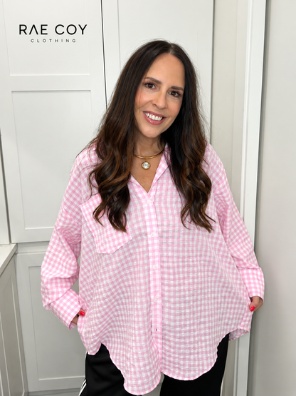 Pink Gingham Oversized Button Down