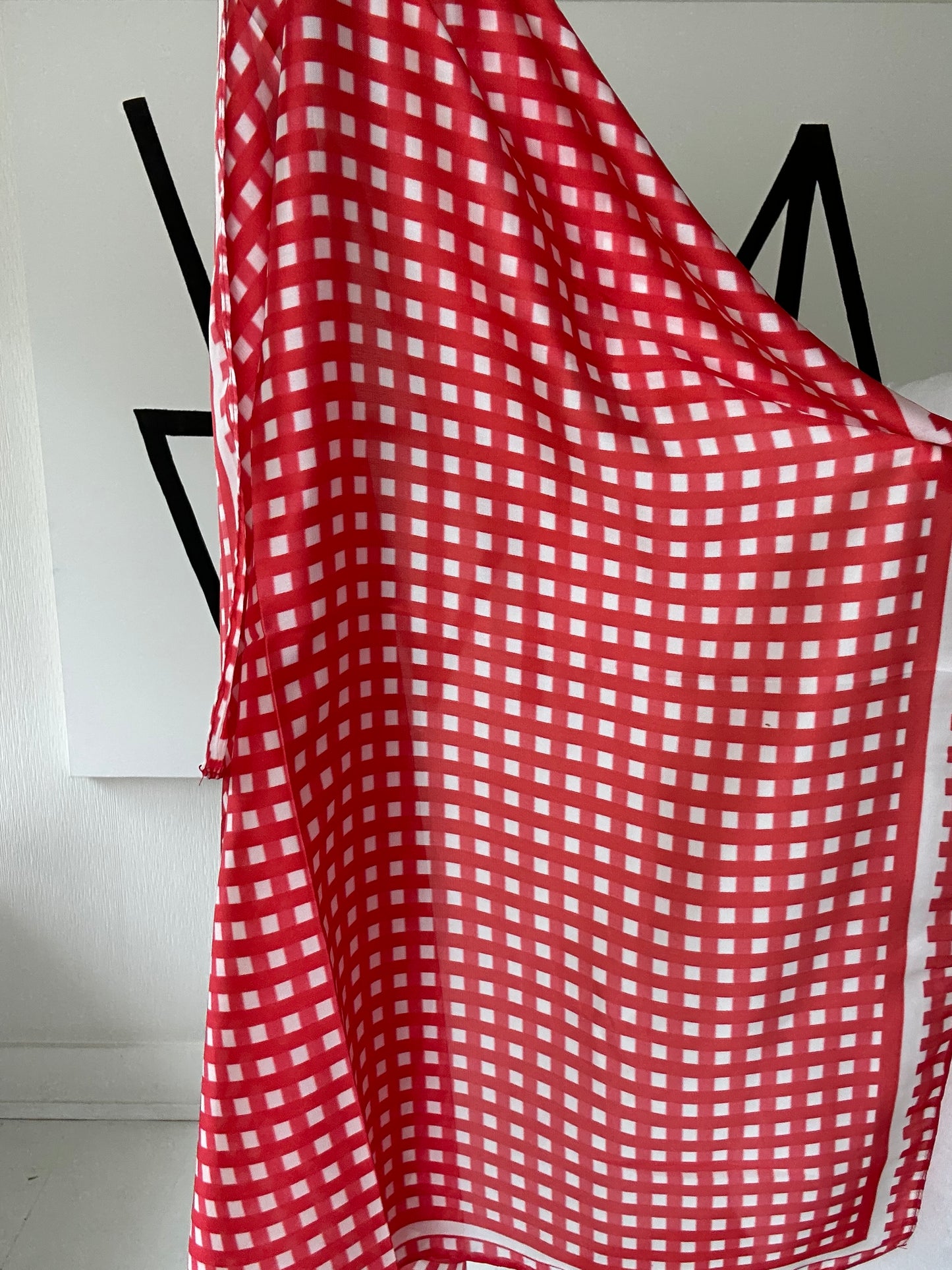 Red gingham silky feel scarf