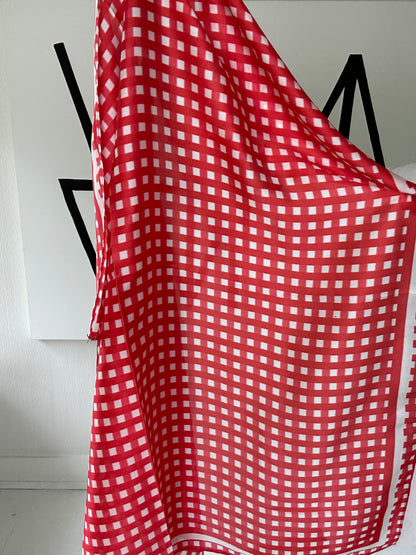 Red gingham silky feel scarf