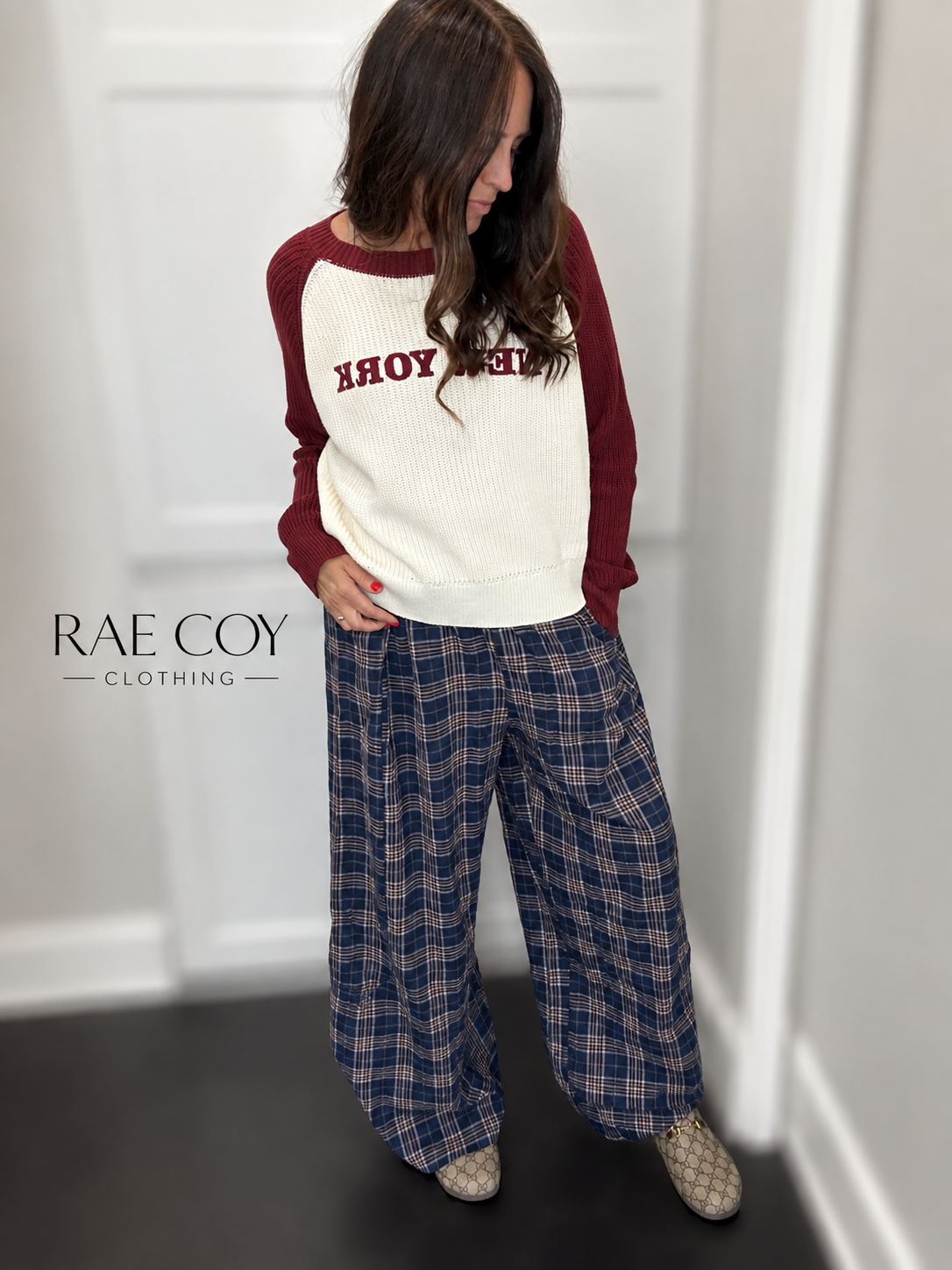 Plaid Cotton Gauze Pants - Navy