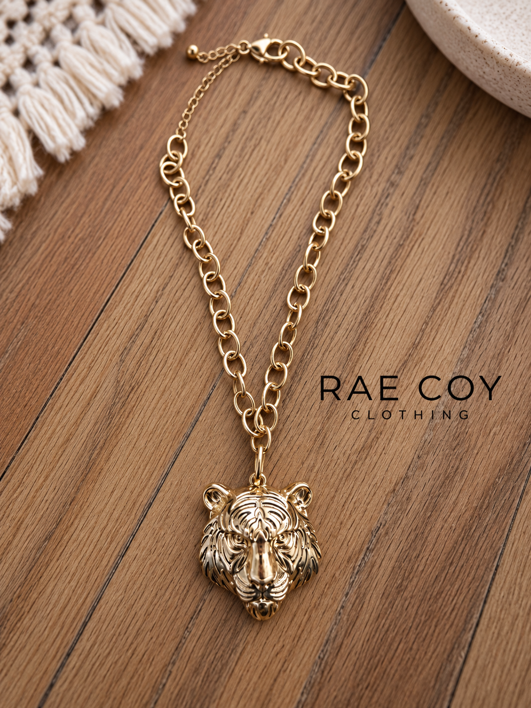 Large Gold Tiger Charm Necklace - Final Sale