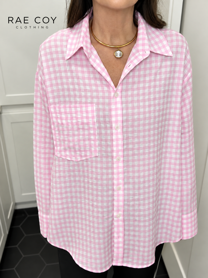 Pink Gingham Oversized Button Down
