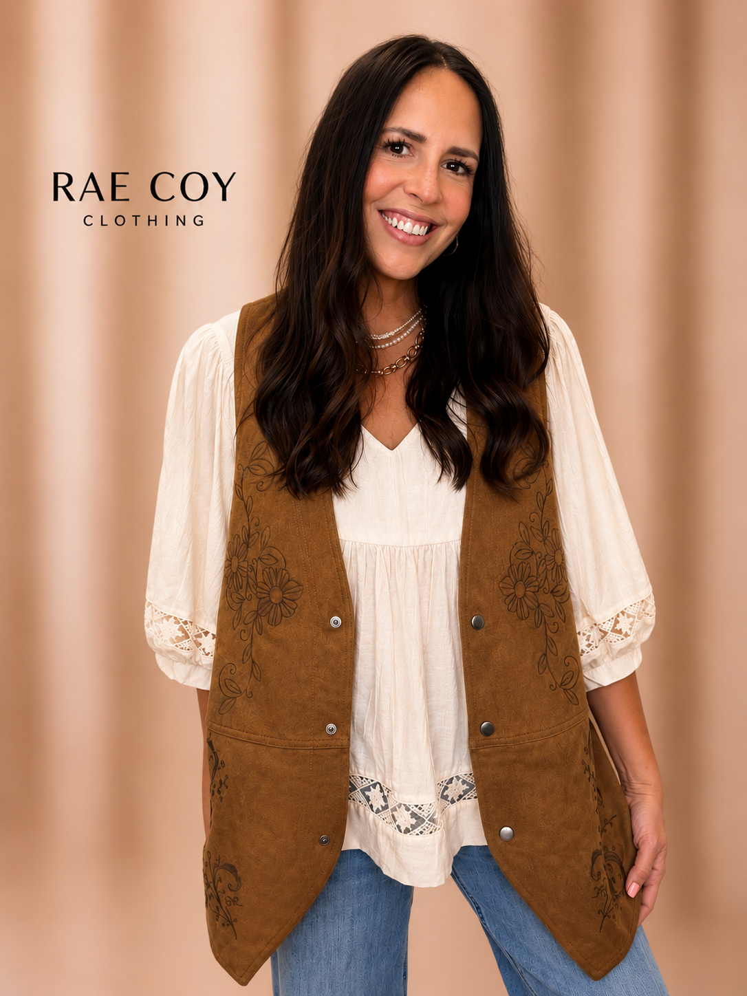 Faux Suede Embroidered Detail Vest