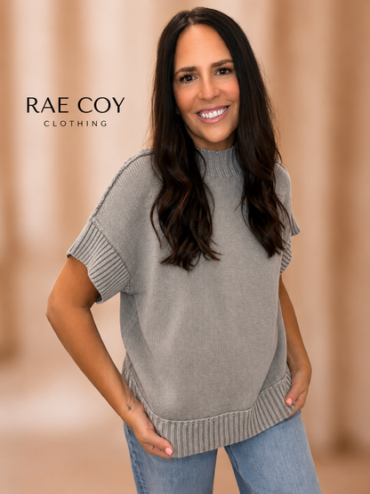 Gray Mineral Washed Mockneck Cotton Sweater