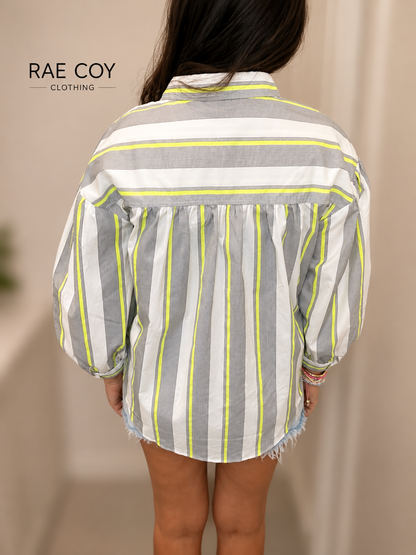 Neon Stripe Button Up