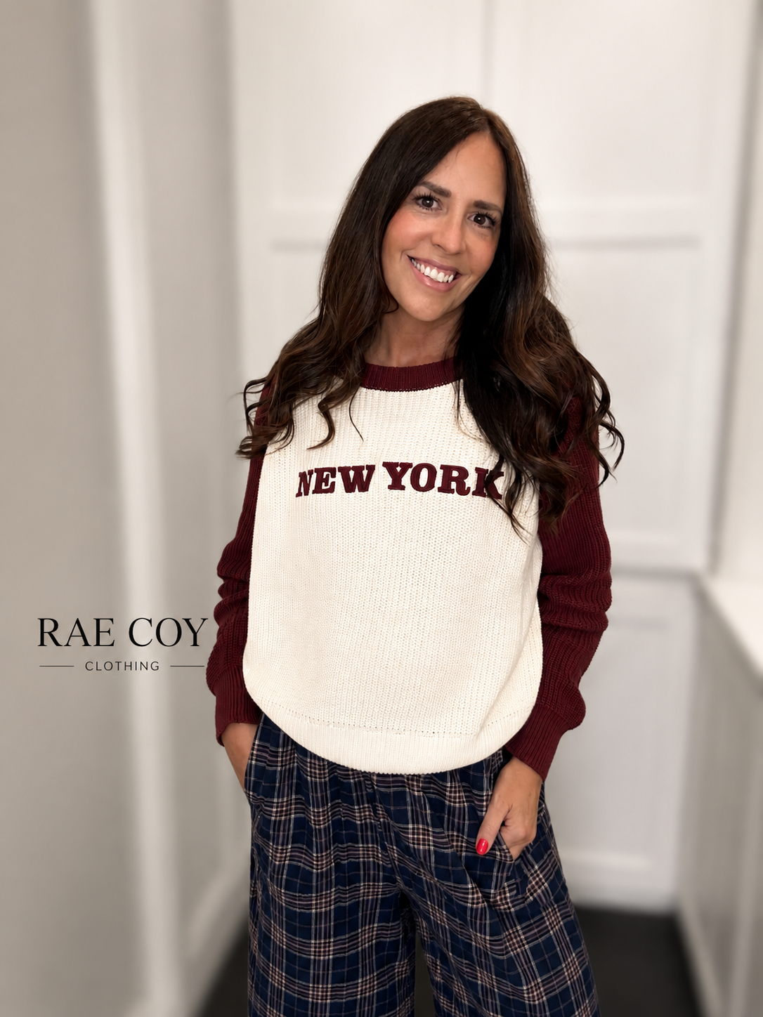 New York Long Sleeve Cotton Sweater - Maroon