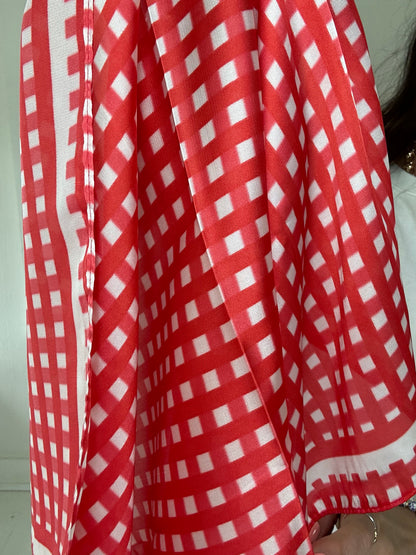 Red gingham silky feel scarf
