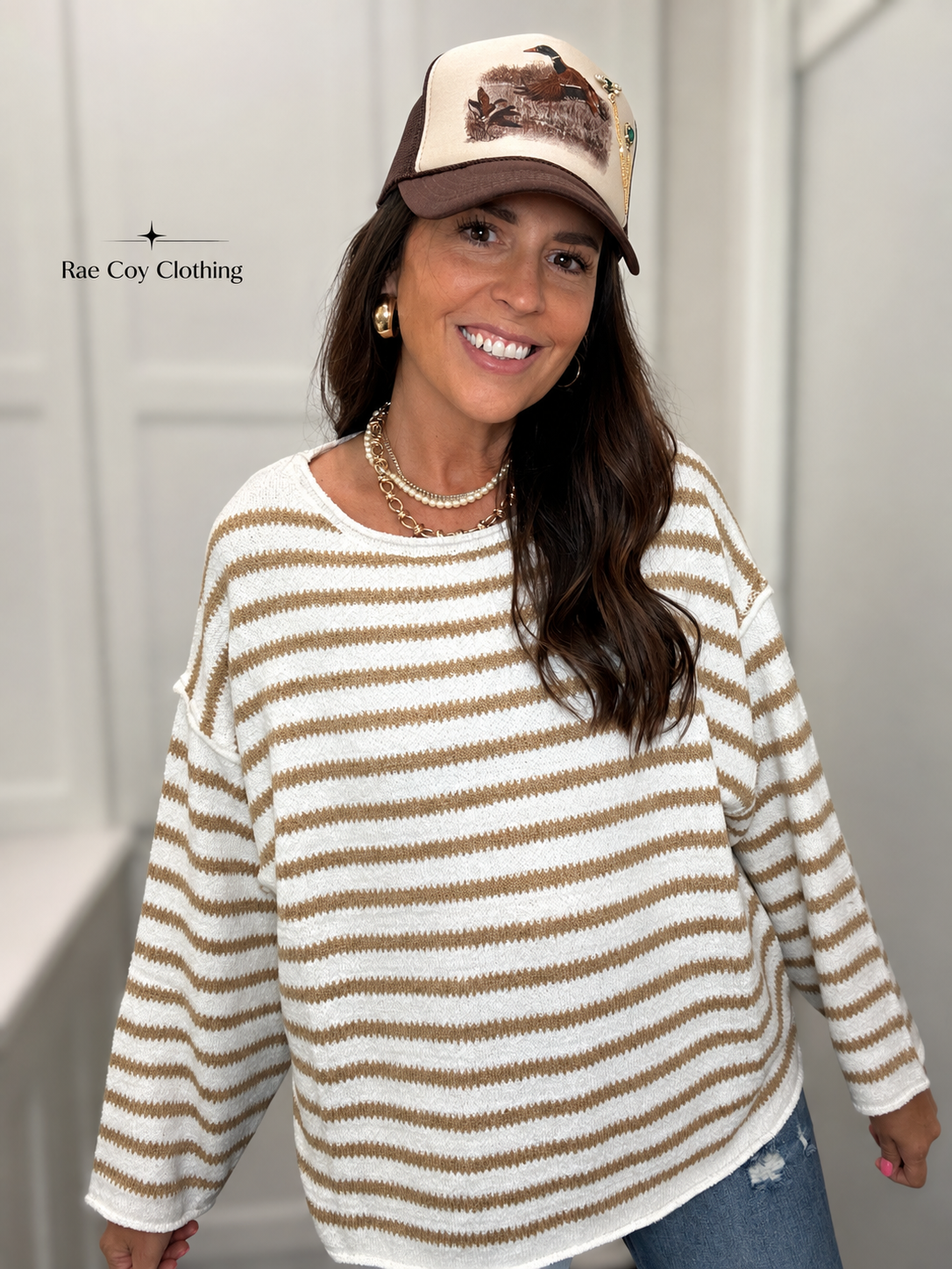 Cream Taupe Striped Sweater