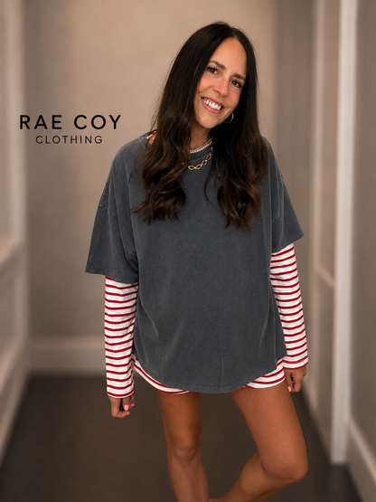 Red Stripe Cotton Lounge Set