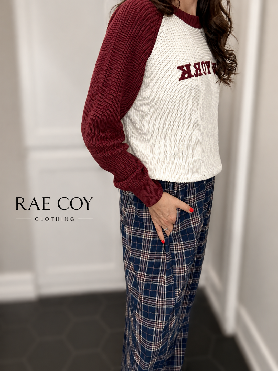 New York Long Sleeve Cotton Sweater - Maroon