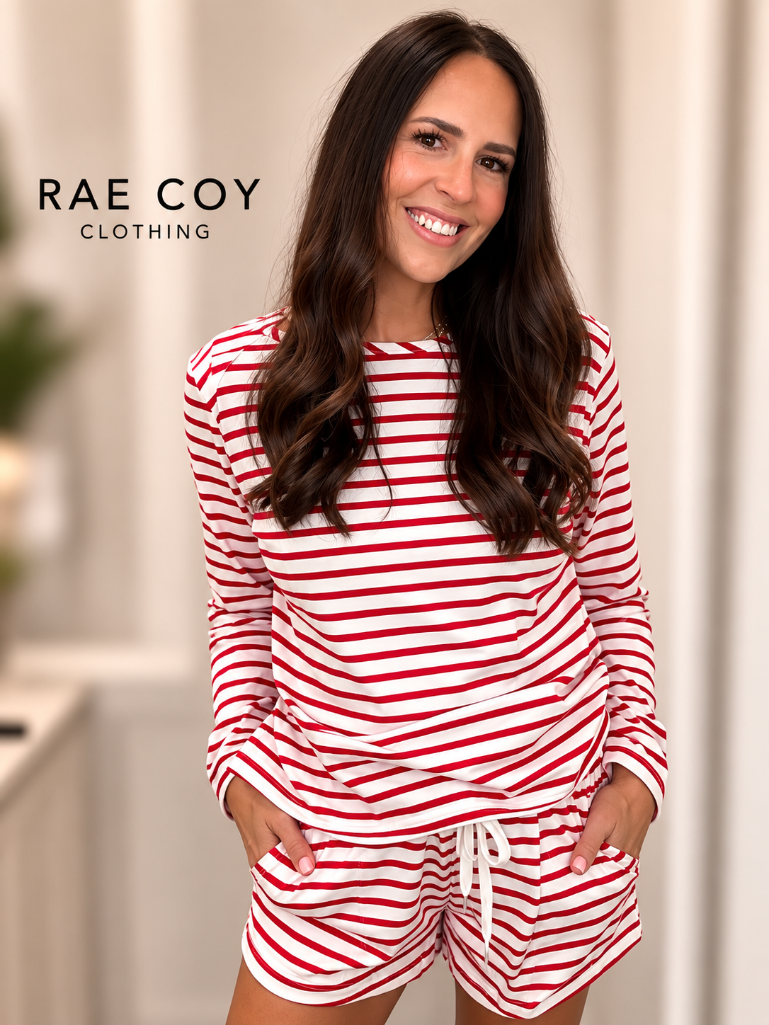 Red Stripe Cotton Lounge Set