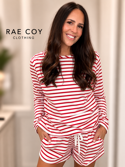 Red Stripe Cotton Lounge Set