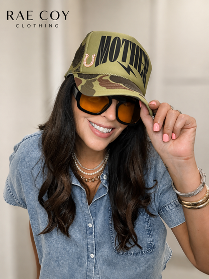 Mother Trucker Olive Camo Hat Final Sale