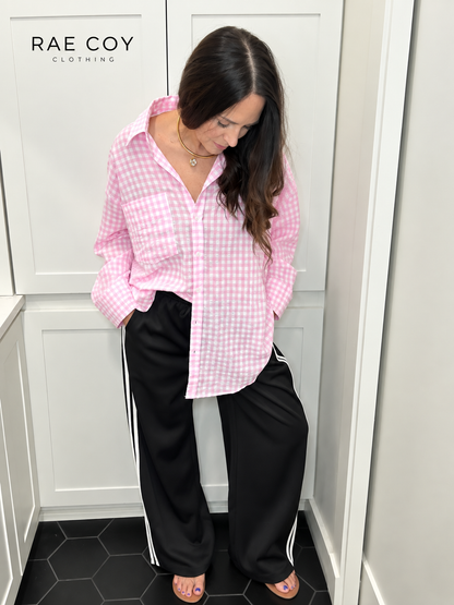Pink Gingham Oversized Button Down