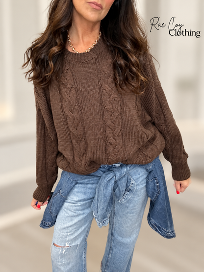 Chocolate - Oversized Cableknit Sweater