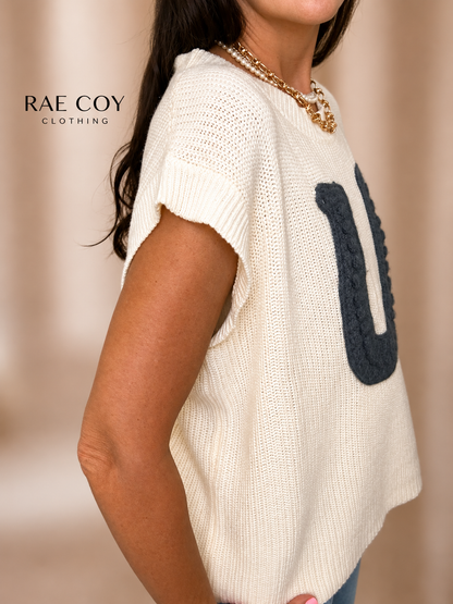 Oversized Horseshoe Cotton Sweater Vest