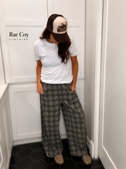 Plaid Cotton Gauze Pants - Green