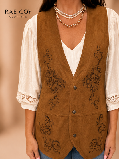 Faux Suede Embroidered Detail Vest