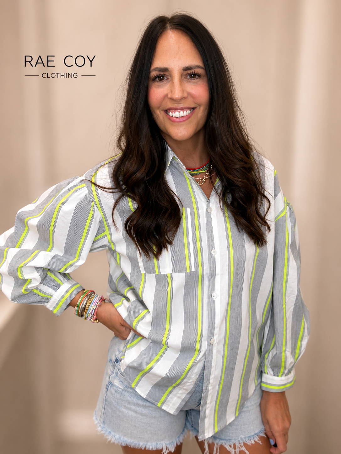 Neon Stripe Button Up