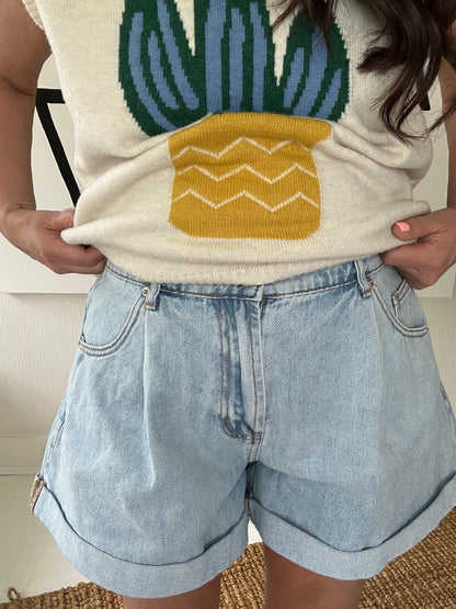 Pleated Denim Cuff Shorts final sale