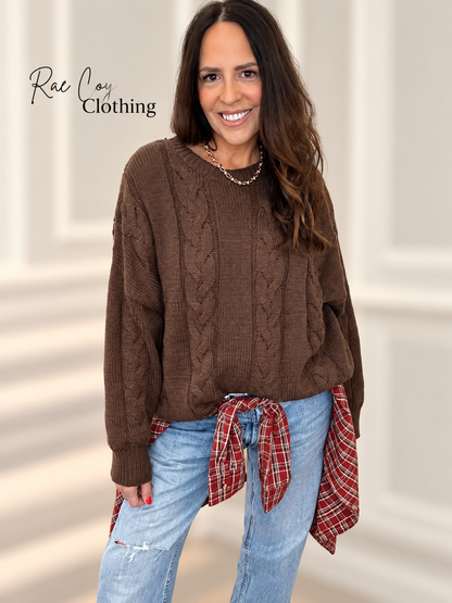 Chocolate - Oversized Cableknit Sweater