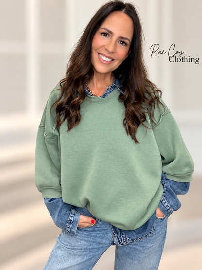 Raglan Short Sleeve Sweatshirt - Sage